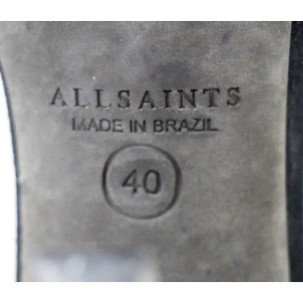 AllSaints BLACK GENUINE LEATHER SUEDE HIGH HEEL OPEN TOE STRAPPY SANDALS Sz 40 - Picture 10 of 11